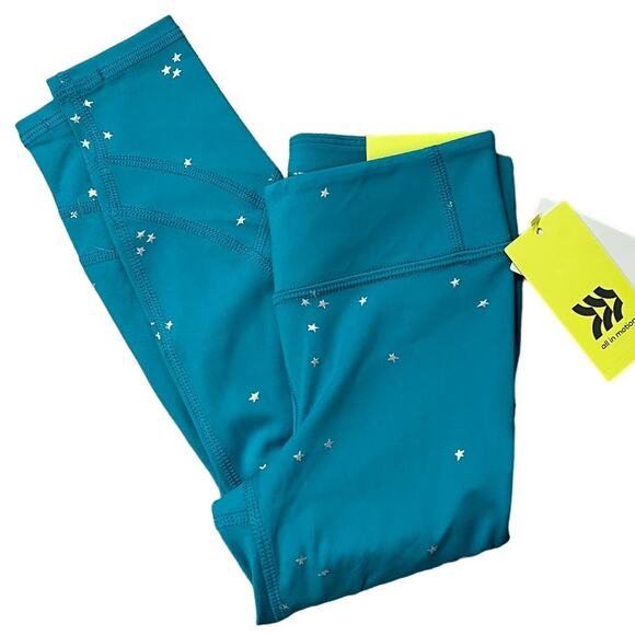 All in Motion Girls' Teal Blue Silver Star Print Leggings - Size XS - NWT - Picture 1 of 9